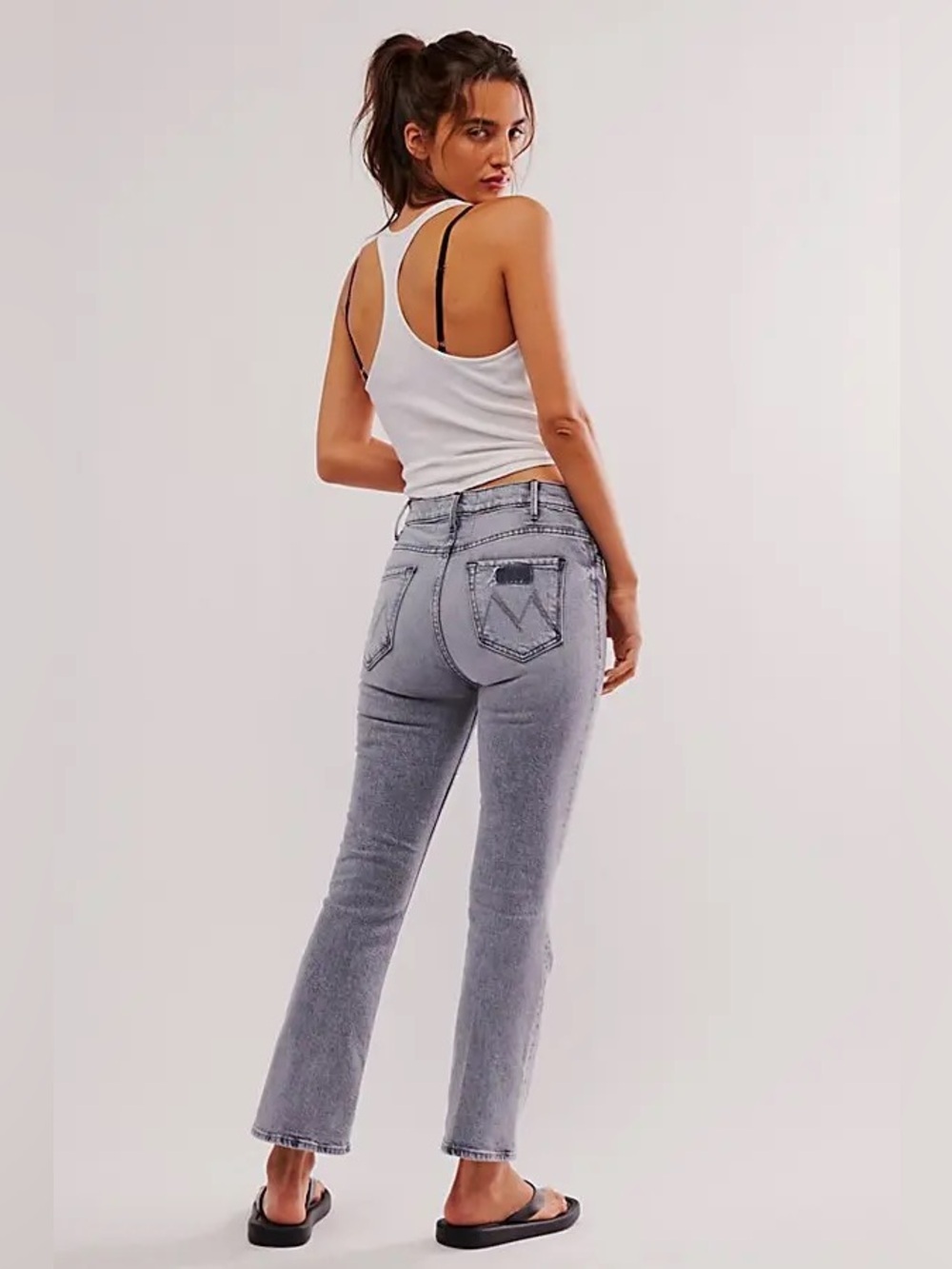MOTHER SUPERIOR Hustler Ankle Flare Jeans Drawing A Blank Grey Gray Acid Wash 28